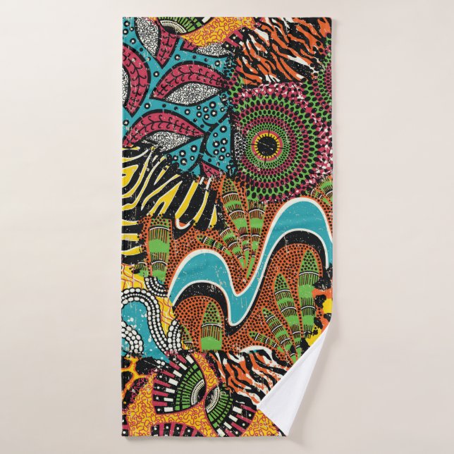 Tissu africain traditionnel et peaux d'animaux sau (Serviette de bain)