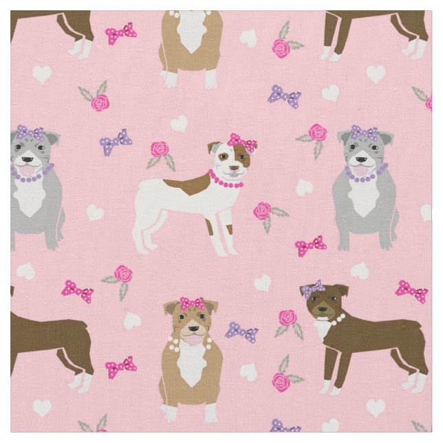 Tissu Aiguilles et perles de Pitbull rose et violet (Fermer)