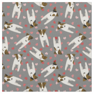 Tissu Aimer mon Jack Russell Les chiens Terrier Coeurs N