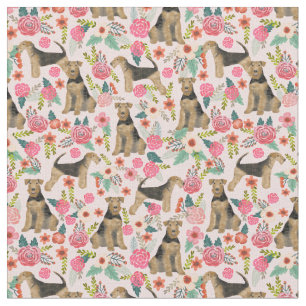 Tissu Airedale Terrier vintage floral rose