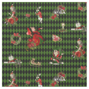 Tissu Alice au pays des merveilles à Noël en vert/noir