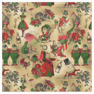 Tissu Alice au pays des merveilles Feuil d'or de Noël