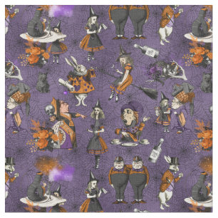 Tissu Alice au pays des merveilles sur Halloween Violet/