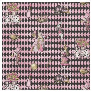 Tissu Alice au pays des merveilles sur l'arlequin rose e
