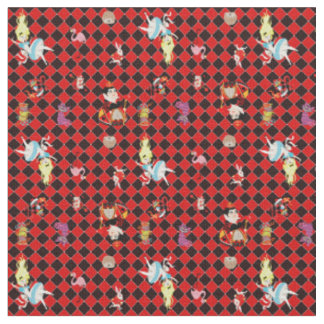 Tissu Alice au pays des merveilles sur le rouge et le no