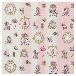 Tissu Alice au pays des merveilles sur Pastel Pink/White