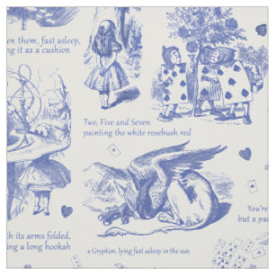 Tissu Alice au pays des merveilles Toile Bleu Blanc