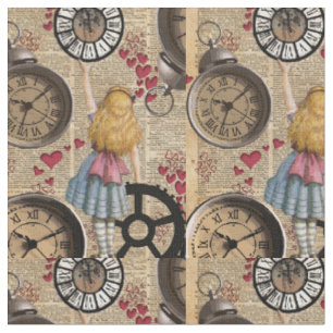 Tissu Alice au pays des merveilles voyageant à temps