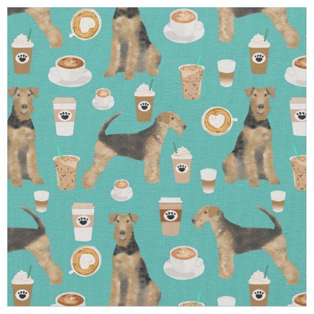 Tissu amoureux du café de l'airedale terrier turquoise (Fermer)