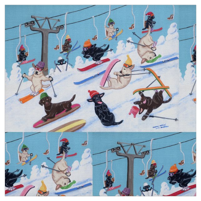 Tissu Amusement Labradors de ski d'hiver (Échantillon)