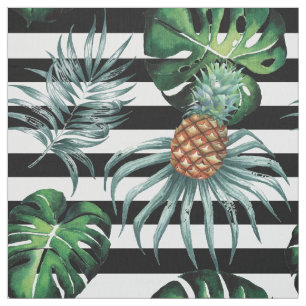 Tissu Ananas tropical d'aquarelle avec les rayures