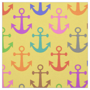 Tissu Ancre colorée Motif rétro Nautique