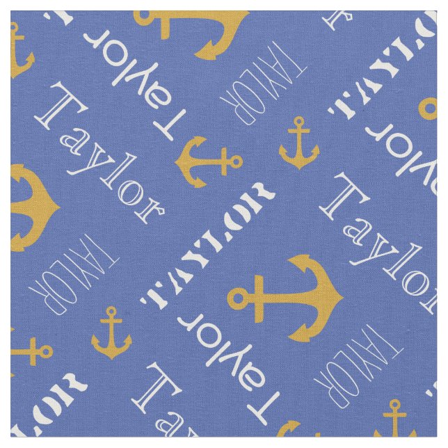 Tissu Ancre nom personnalisé or bleu marine texte (Fermer)
