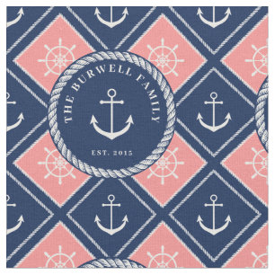 Tissu Ancre Pink Navy Ship's Wheel Motif Ajouter un nom