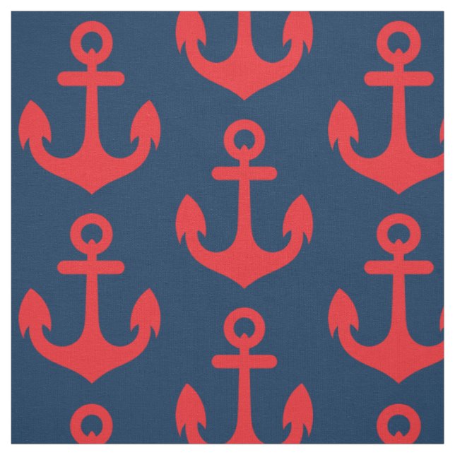 Tissu Ancre rouge sur le motif d'arrière - plan de bleu (Échantillon)