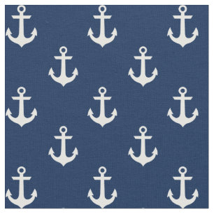 Tissu Ancres blanches sur bleu marine