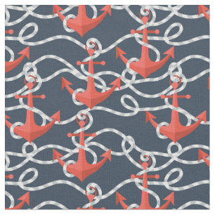 Tissu Ancres et motif nautiques de corde