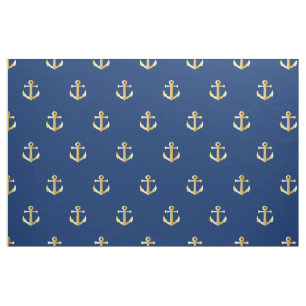Tissu Ancres nautiques chic Faux Gold Motif