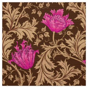 Tissu Anémone de William Morris, brun et rose de fuchsi