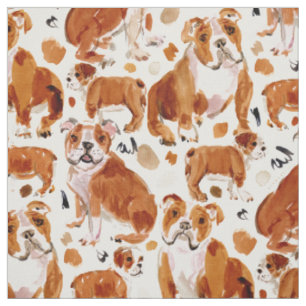 Tissu ANGLAIS BULLDOG Peinture Aquarellée Motif chien