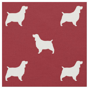 Tissu Anglais Springer Spaniel Silhouettes Motif Rouge