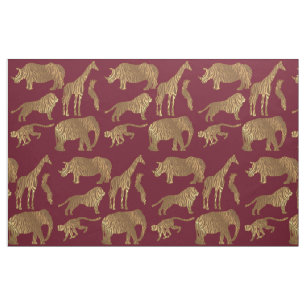 Tissu Animaux Brown de jungle de rayure d'or sur
