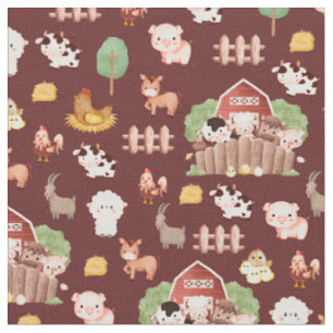 Tissu Animaux de ferme Brown
