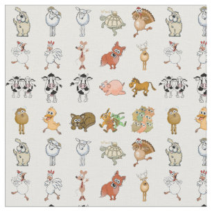 Tissu Animaux de ferme de bande dessinée