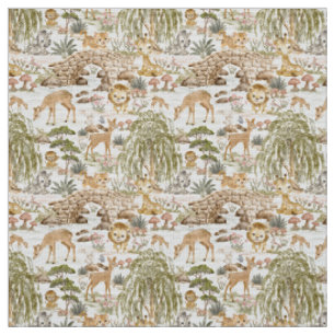 Tissu Animaux de safari de la forêt à l'aquarelle
