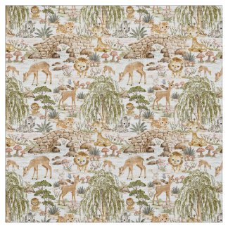 Tissu Animaux de safari de la forêt à l'aquarelle