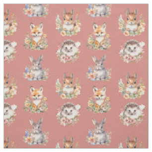 Tissu Animaux des bois sur le coquillage rose
