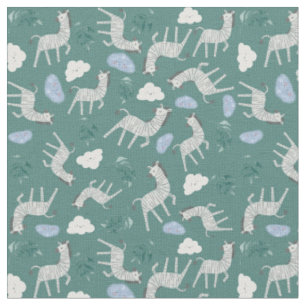 Tissu Animaux sauvages zèbres chevaux aquarelle enfants 