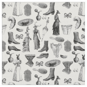 Tissu animaux victoriens antiques noir blanc toile femme