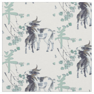 Tissu Année chinoise de l'aquarelle de la chèvre