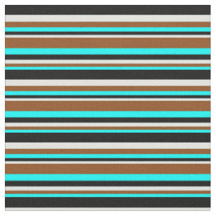 Tissu Aqua, Brown, Cyan clair et Motif noir