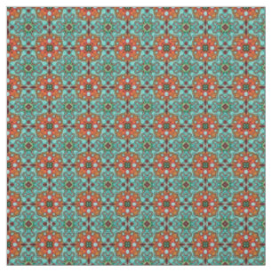 Tissu Aqua Turquoise Bleu Orange Rouge Brown Orient Art