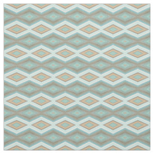 Tissu Aqua Turquoise Bleu Vert Brown Carrés tribaux