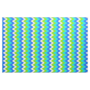 Tissu Aqua Turquoise Blue Lime Green Ikat Zigzag Art