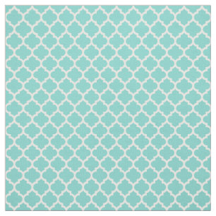 Tissu Aqua Turquoise, Quatrefoil Blanc Marocain #5 Sz3