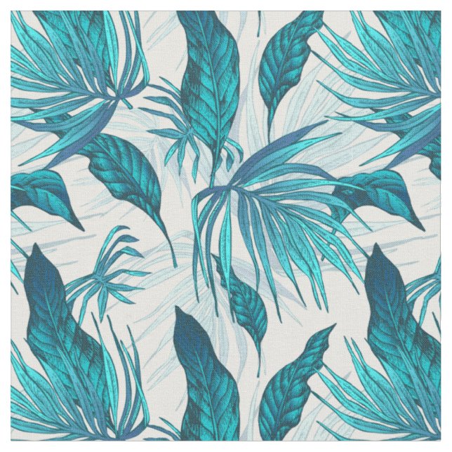 Tissu Aqua vintage et Motif tropical Turquoise (Fermer)