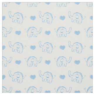 Tissu aquarelle bleu bleu bébé éléphants et le coeur