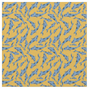 Tissu Aquarelle bleu Koi poisson Motif jaune
