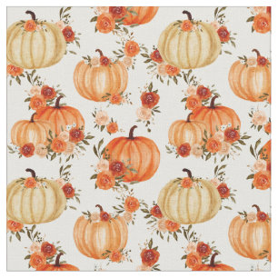 Tissu Aquarelle Citrouille Orange Floral
