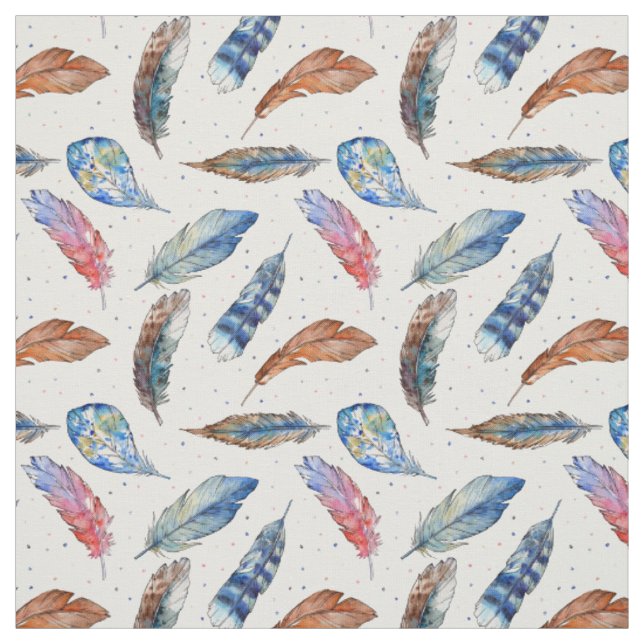 Tissu Aquarelle colorée Motif en plume - mignon moderne (Échantillon)