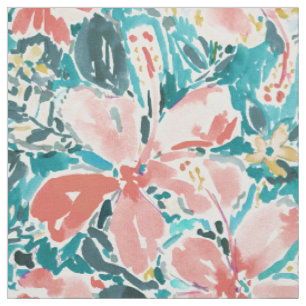 Tissu Aquarelle de ketmie de corail bonjour florale