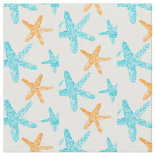 Tissu Aquarelle de l'écrevisse Turquoise Motif orange