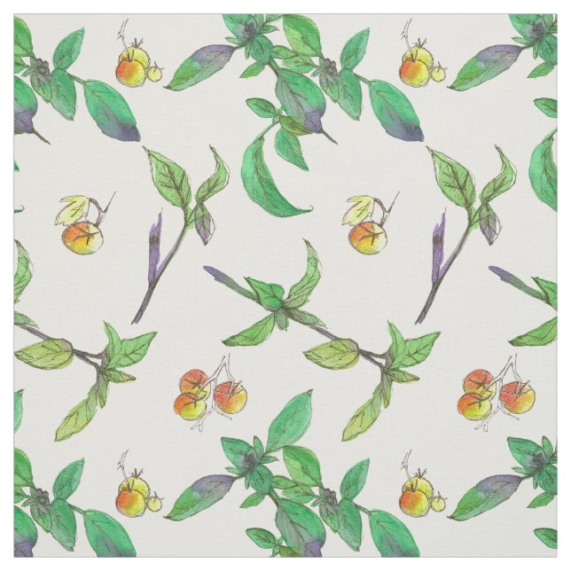 Tissu Aquarelle de tomates Basil Herbes (Échantillon)