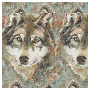 Tissu Aquarelle Gris Loup Faune Animal Nature Art