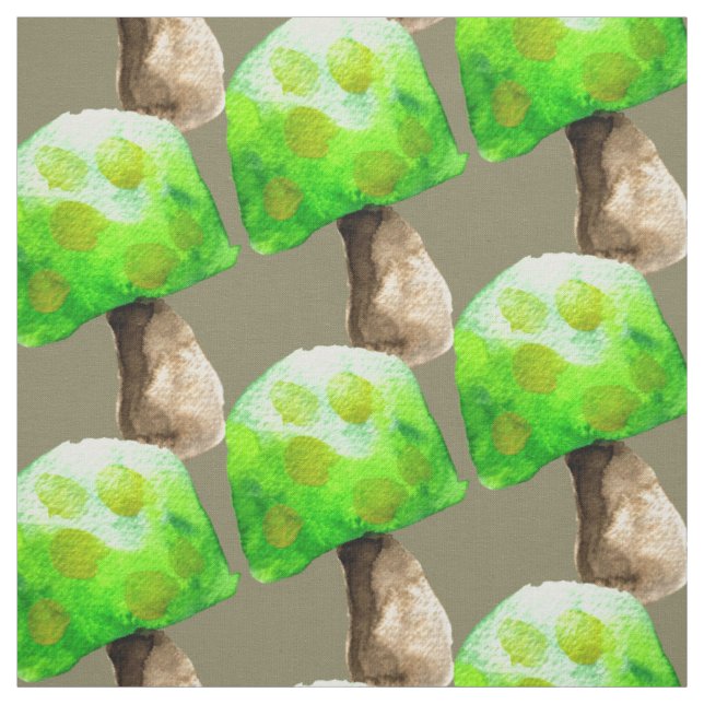 Tissu Aquarelle magique aux champignons verts (Échantillon)