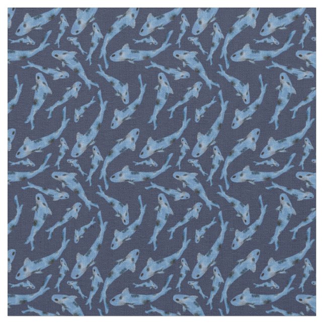 Tissu Aquarelle Marine Blue Koi Motif de poisson (Fermer)